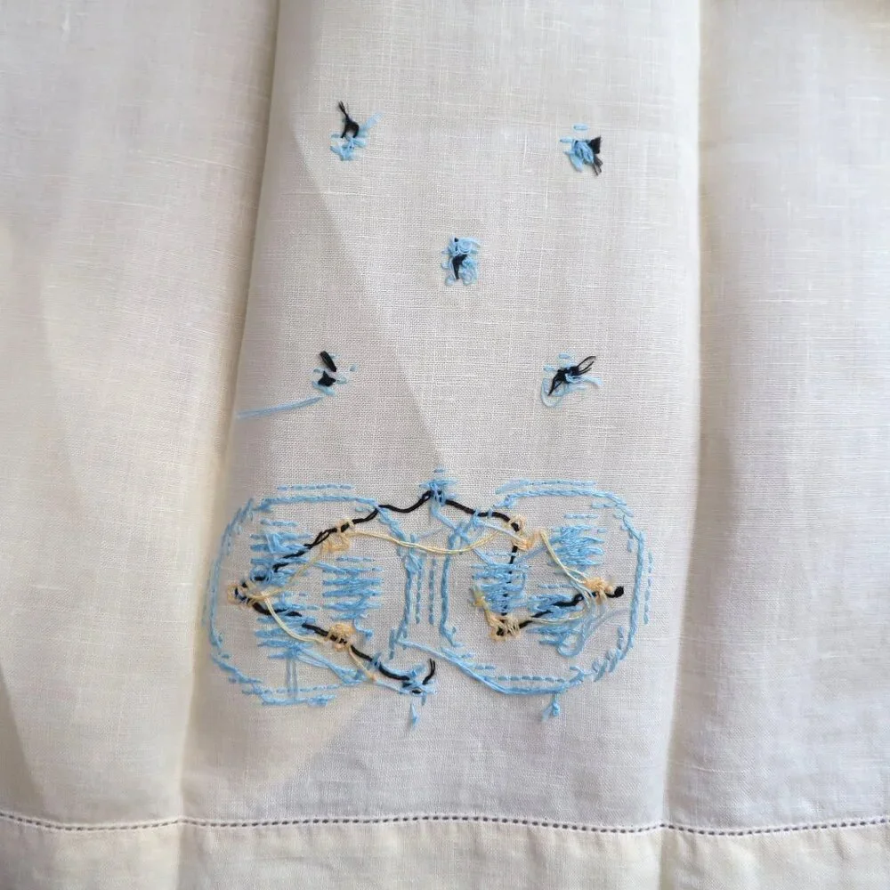Vintage Yellow Battenburg Embroidery Lace Linen Hand Guest Towels 11